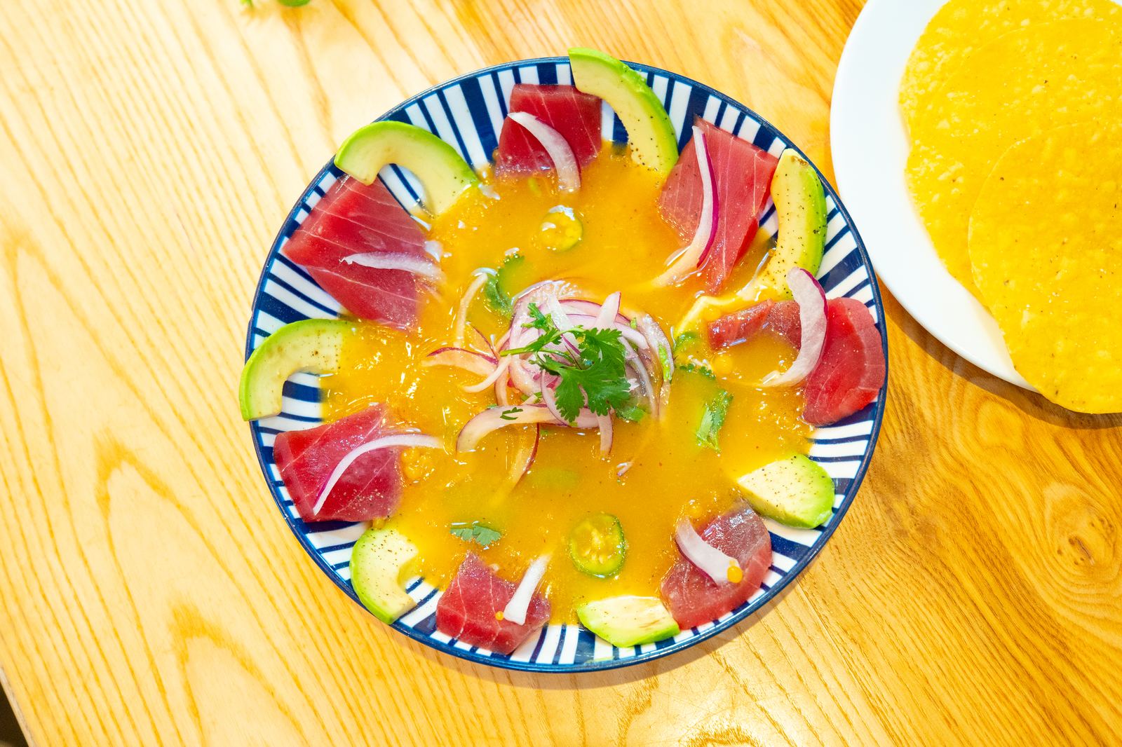 Tuna tiradito plated at a NYC restaurant, shot for a Getalife Studios client